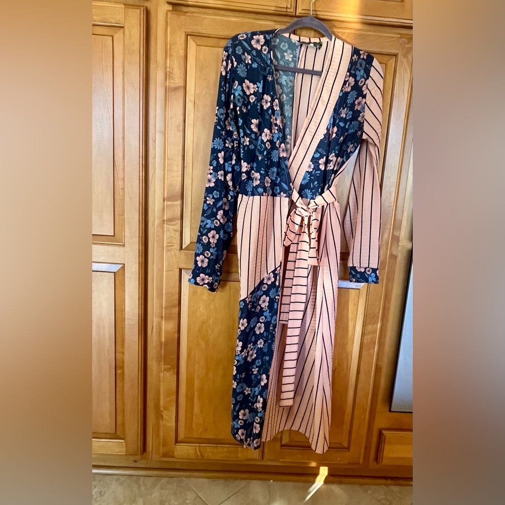 Designer dress from Europe - Floral and Striped Wrap Dress